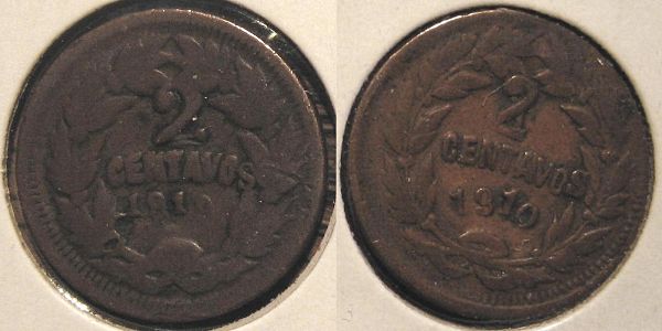 Honduras-1910-2-Centavos-Over-1-Centavo-Variations