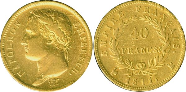 France-1811A-40-Francs---Mintmark-Over-Privy-Mark