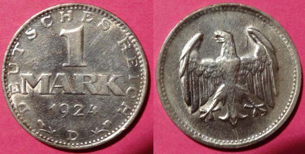 German-1924-D-1-Mark-Db-And-DD