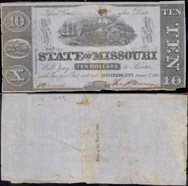 State-Of-Missoui-1862-$10-With-Reverse-Stamp
