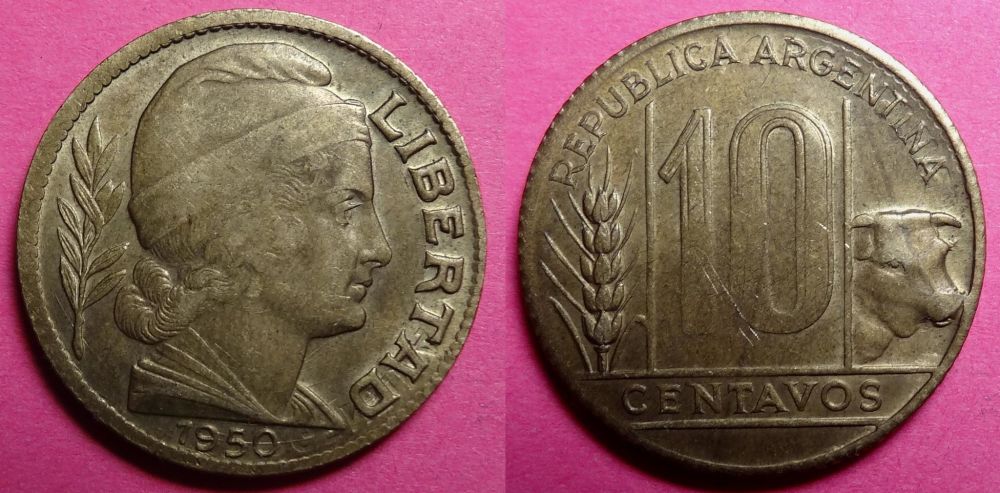 Argentina-1950-10-Centavos-Clashed-Die