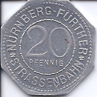 German-20-Pfennig-|-Nuremberg-Tram-Token