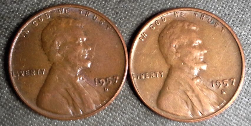 Two-1957-Wheat-Cents-With-Similar-Issues