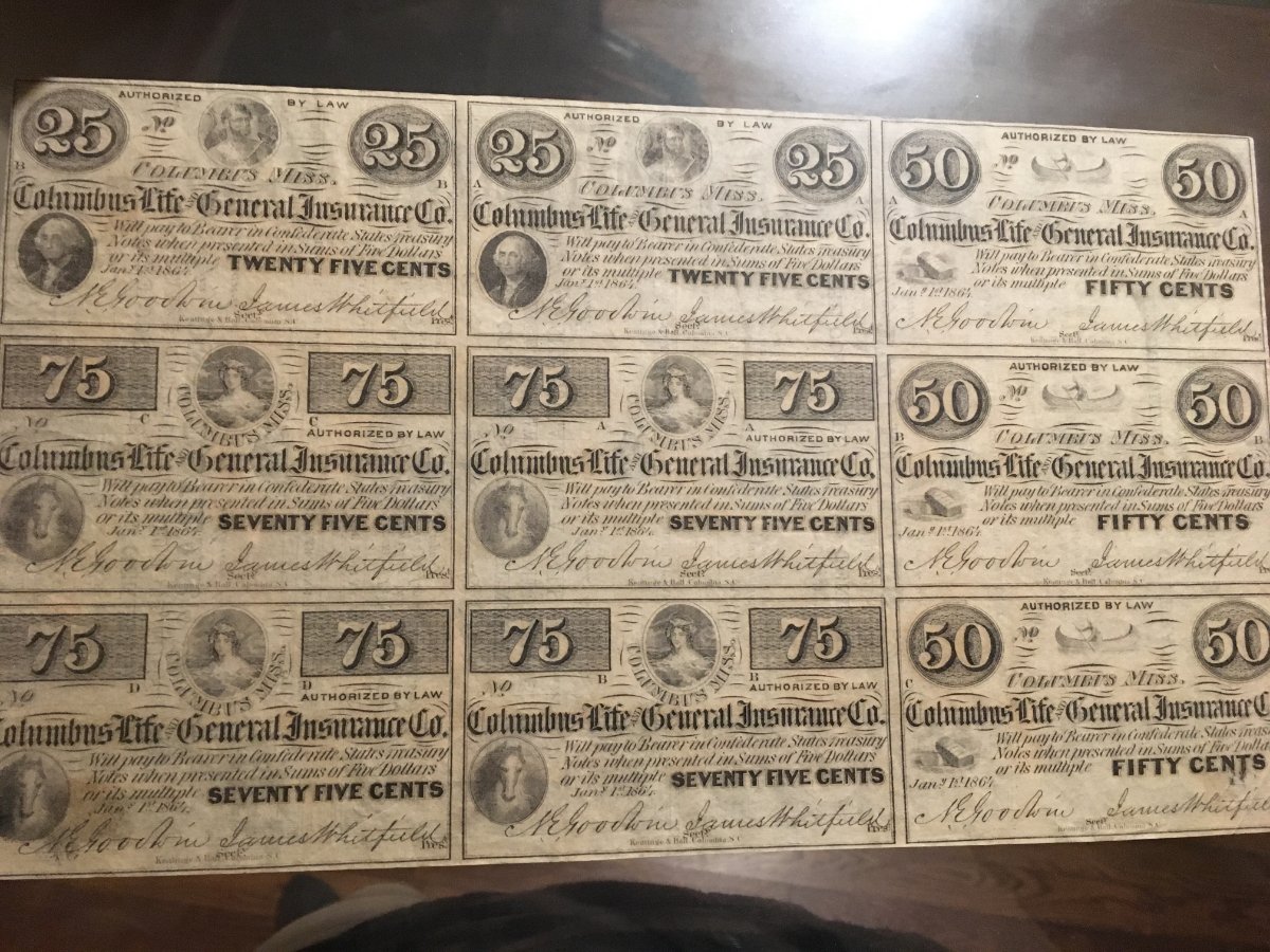 Uncut-Confederate-Notes-Printed-On-Back-Of-Bank-Drafts-Page.