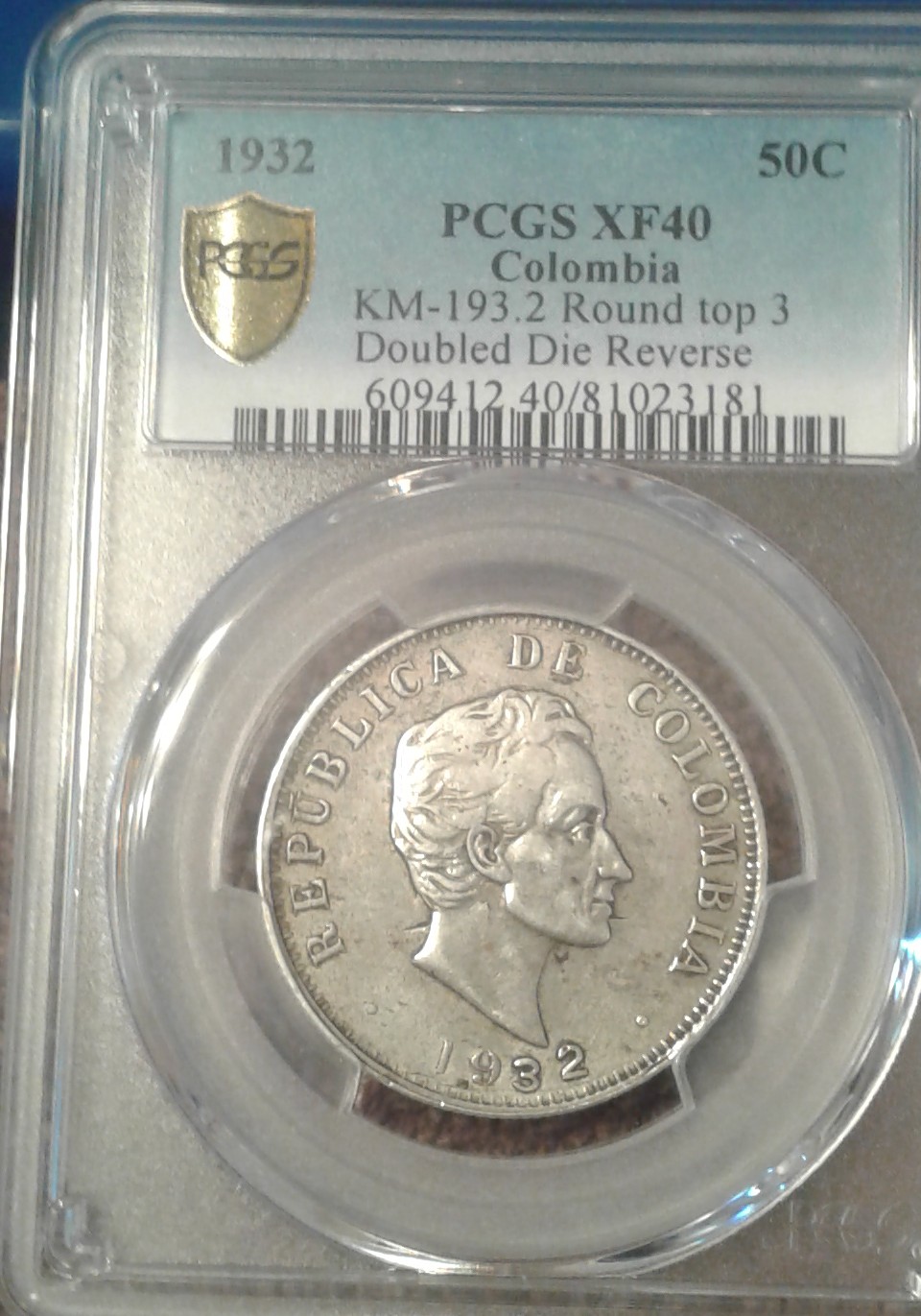 PCGS-1-St-Graded-1932-50-Cent-Colombia-Centravos-Round-Top-3-DDR-Variety.