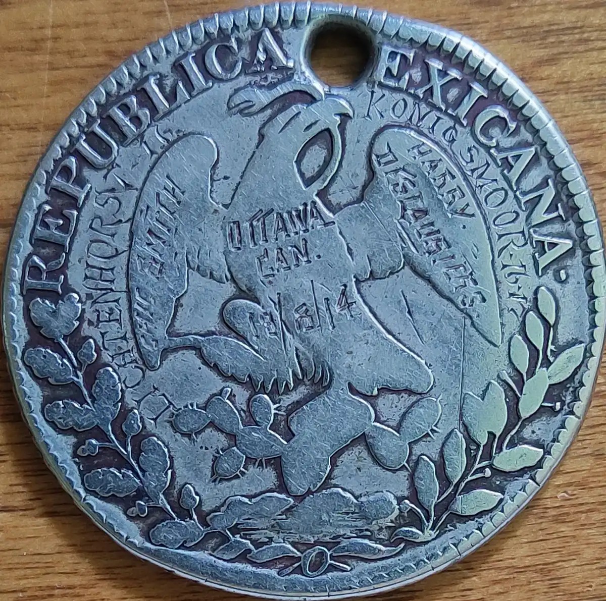 Not-Exactly-A-Love-Token,-But-A-WW1-Experience-Token-On-A-Mexico-8-Reales-1836.