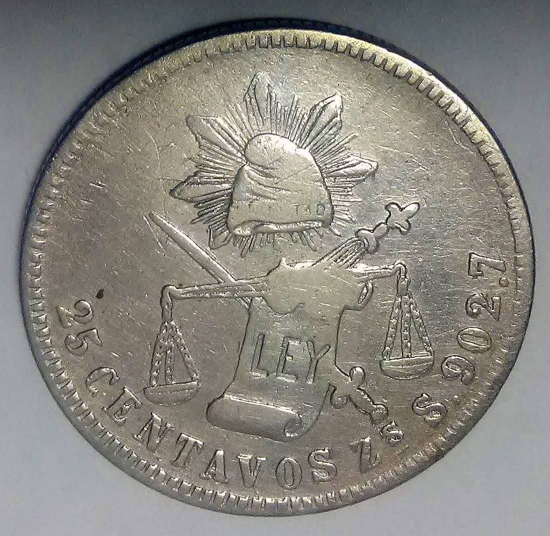 Mexico-1884-25-Centavos---Repunched-Characters