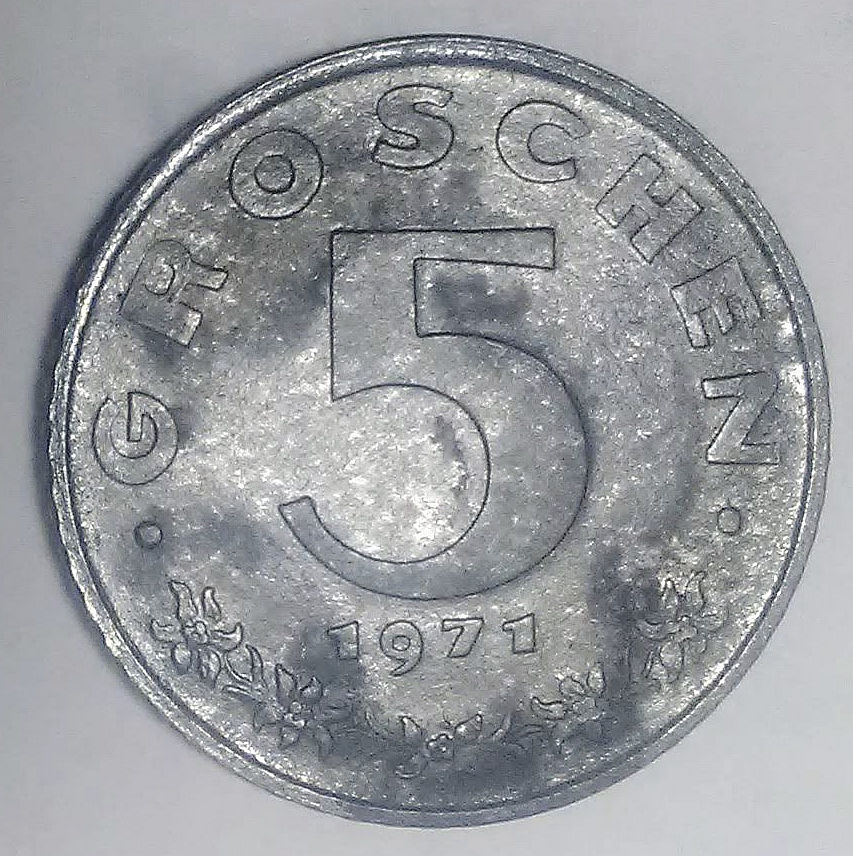 Austria-1971-5-Groschen---PVC-Damage
