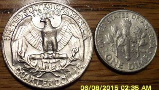 Roll-Call----1938-Jeff-5c,-1965-Wash-25c,-2x1964-10c,-+++