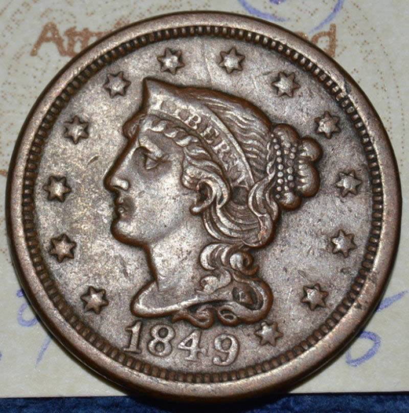 1849-Braided-Large-Cent,-Raw,-You-Grade-It!