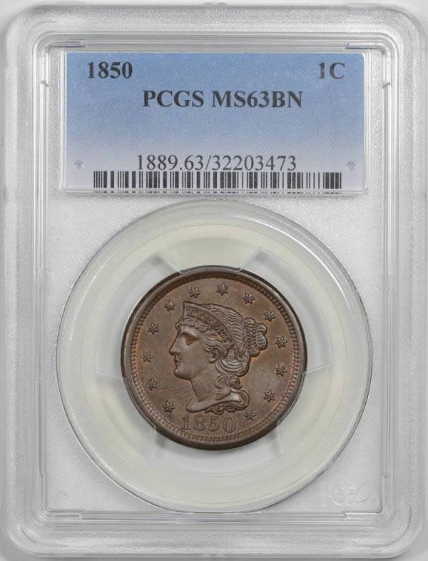 1850-Braided-Hair-Large-Cent-Vs.-PCGS-Grade-Added