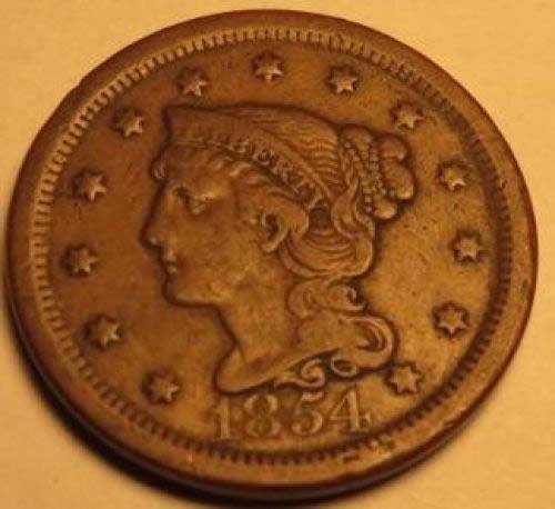 1854-Braided-Hair-Large-Cent,-Raw