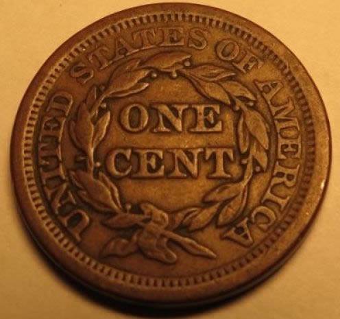 1854-Braided-Hair-Large-Cent,-Raw