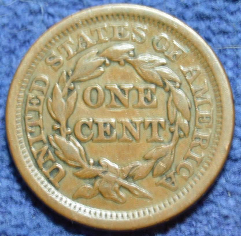 1854-Braided-Hair-Large-Cent,-Raw