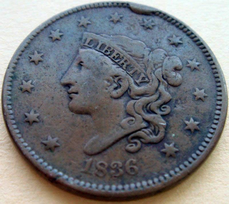 1836-Coronet-Large-Cent-N-6,-Raw,-Grade-Opinions?