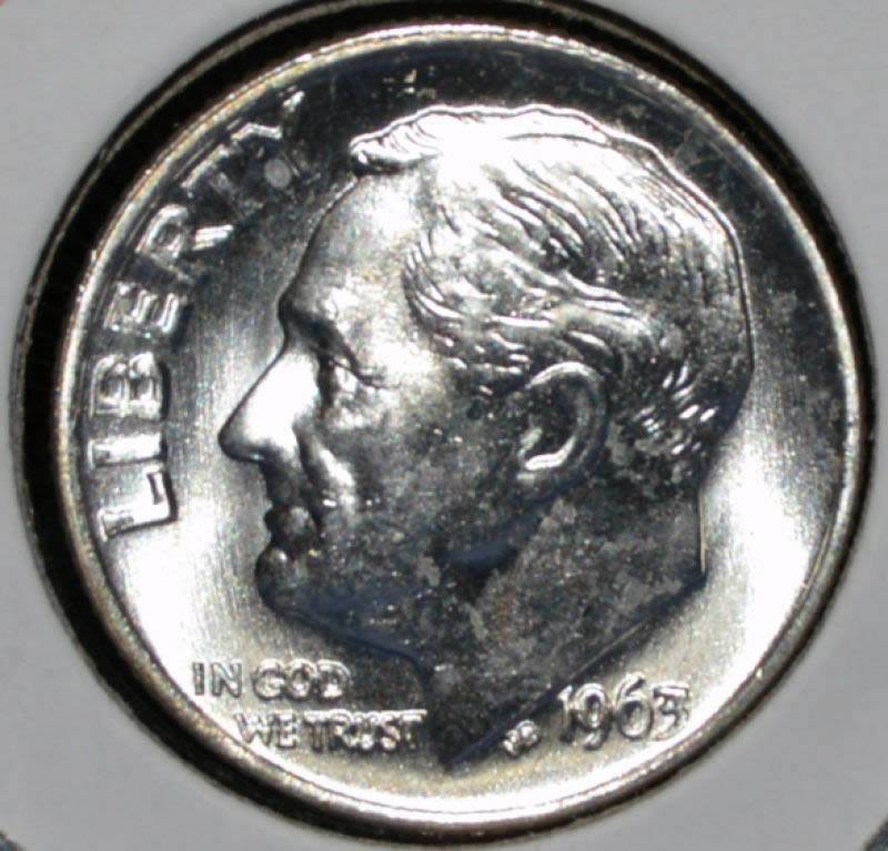 1963-Roosevelt-Dime,-Raw,-Middle-Coin-From-OBW,-Grade?