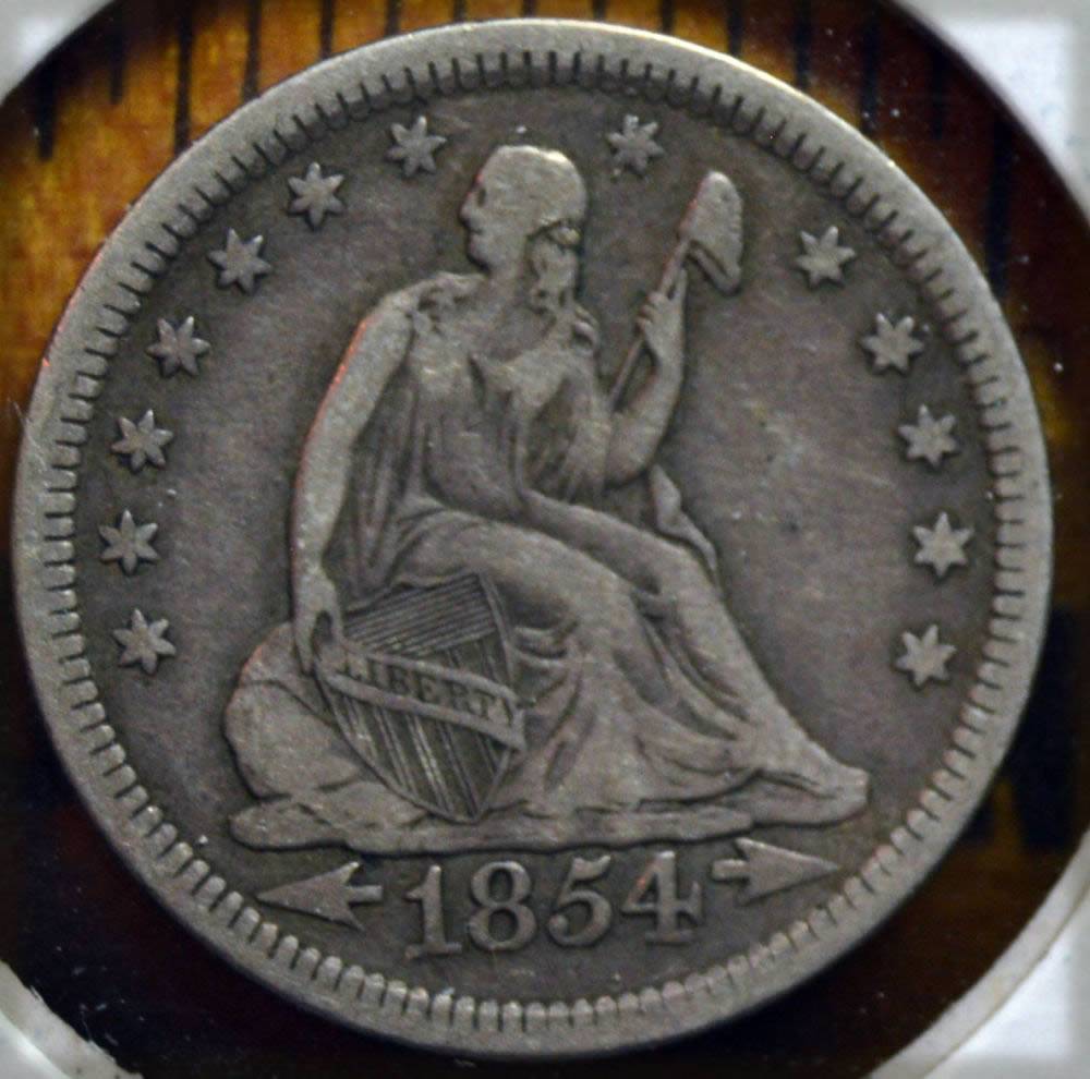 1854-W/Arrows-Liberty-Seated-Quarter,-Raw