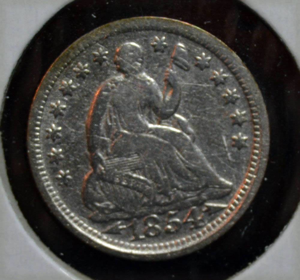 1854-W/Arrows-Half-Dime-For-Grading-Raw