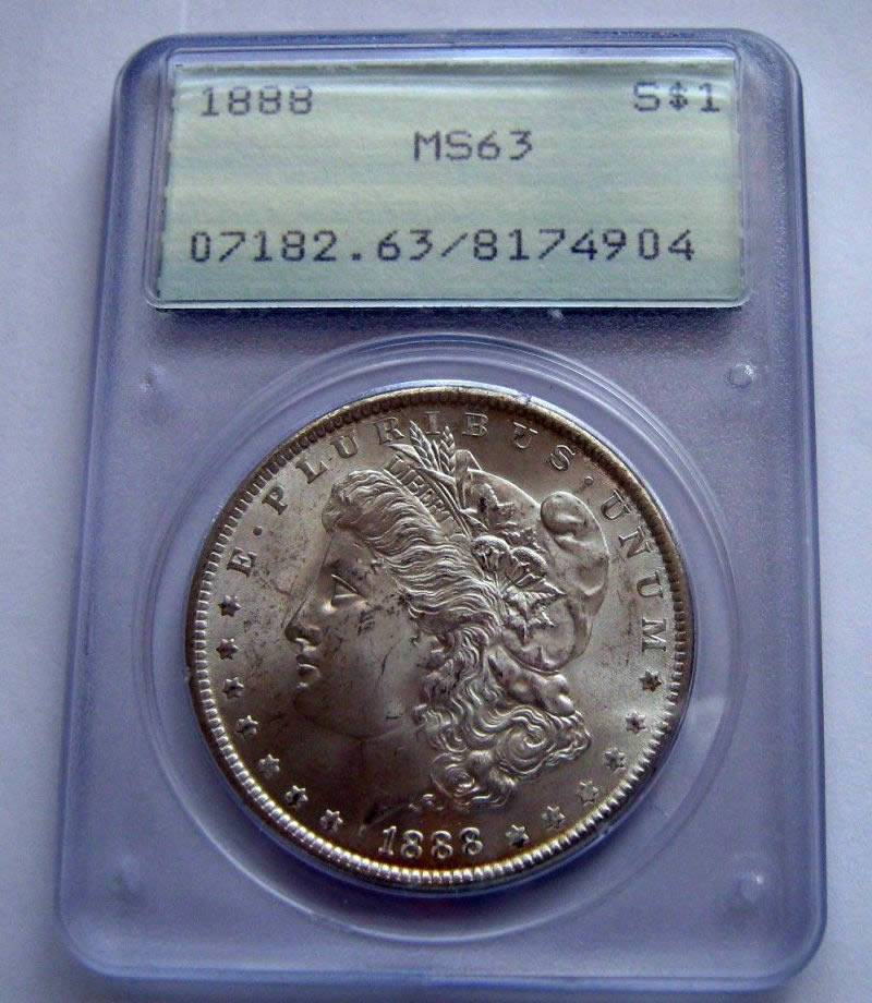 1888-Morgan-Dollar-For-Grading,-PCGS-Rattler-Holder