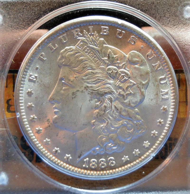 1888-Morgan-Dollar-For-Grading,-PCGS-Rattler-Holder