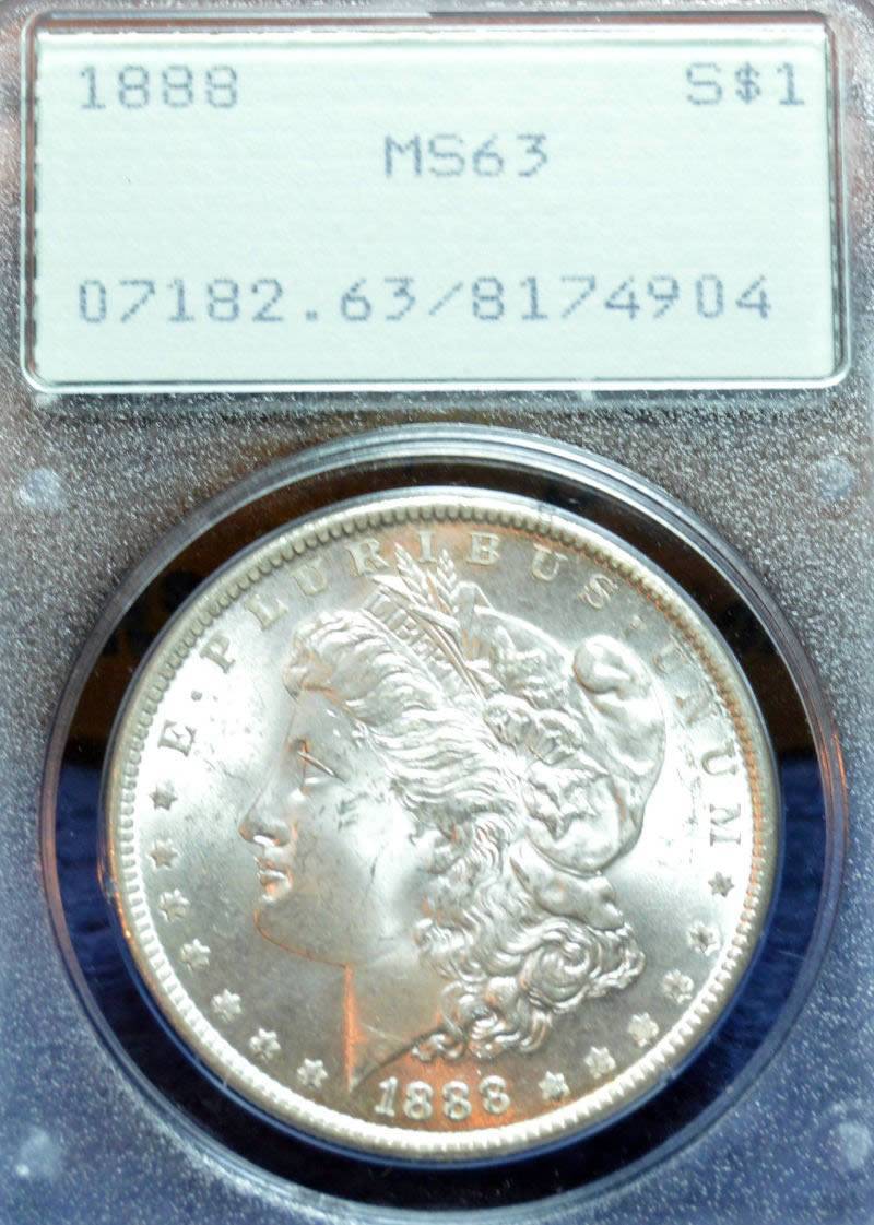 1888-Morgan-Dollar-For-Grading,-PCGS-Rattler-Holder