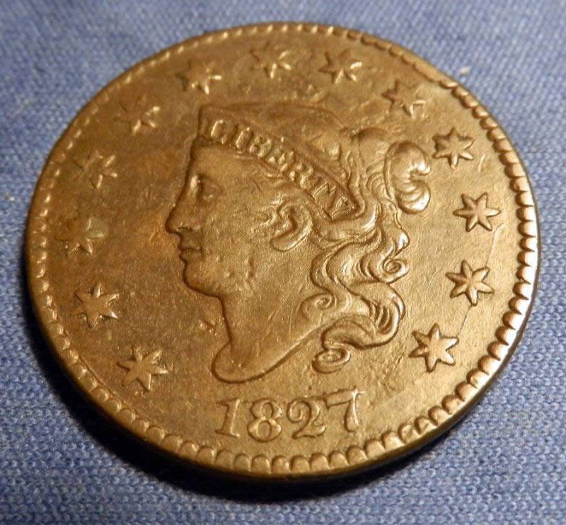 1827-Coronet-Large-Cent,-Newcomb-9-N-9
