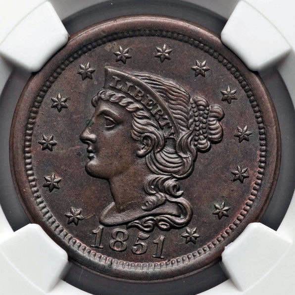 1851-Braided-Hair-Large-Cent,-N-31,-For-Grading-Vs.-NGC