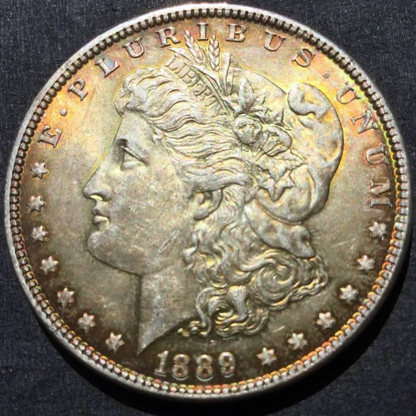 1889-Morgan-Dollar,-Toned,-A-