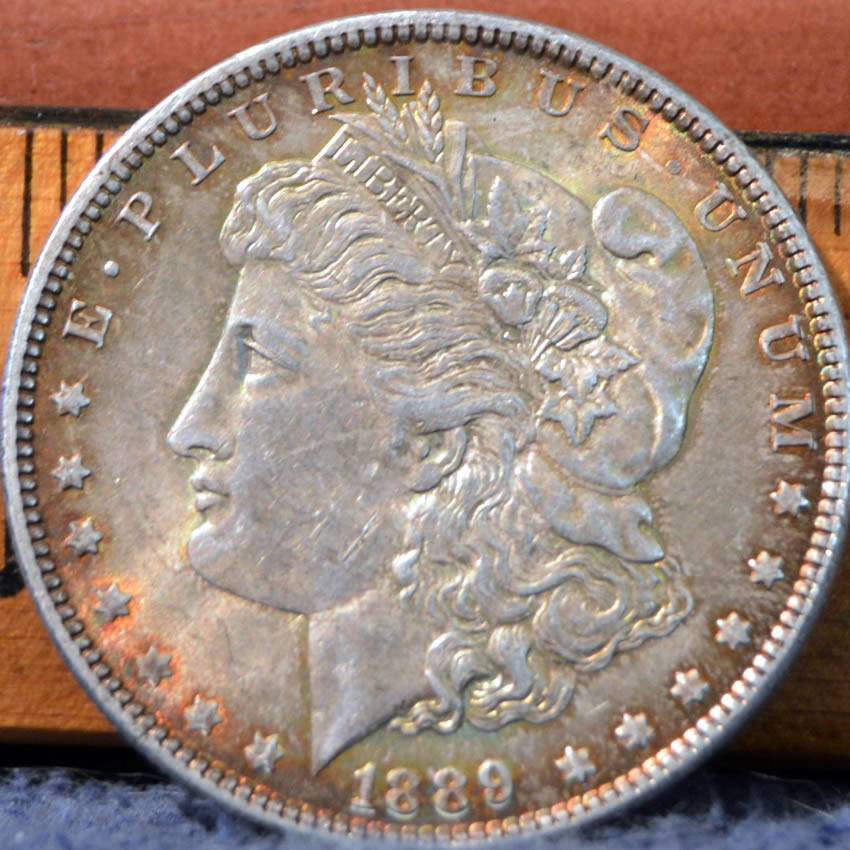 1889-Morgan-Dollar,-Toned,-A-