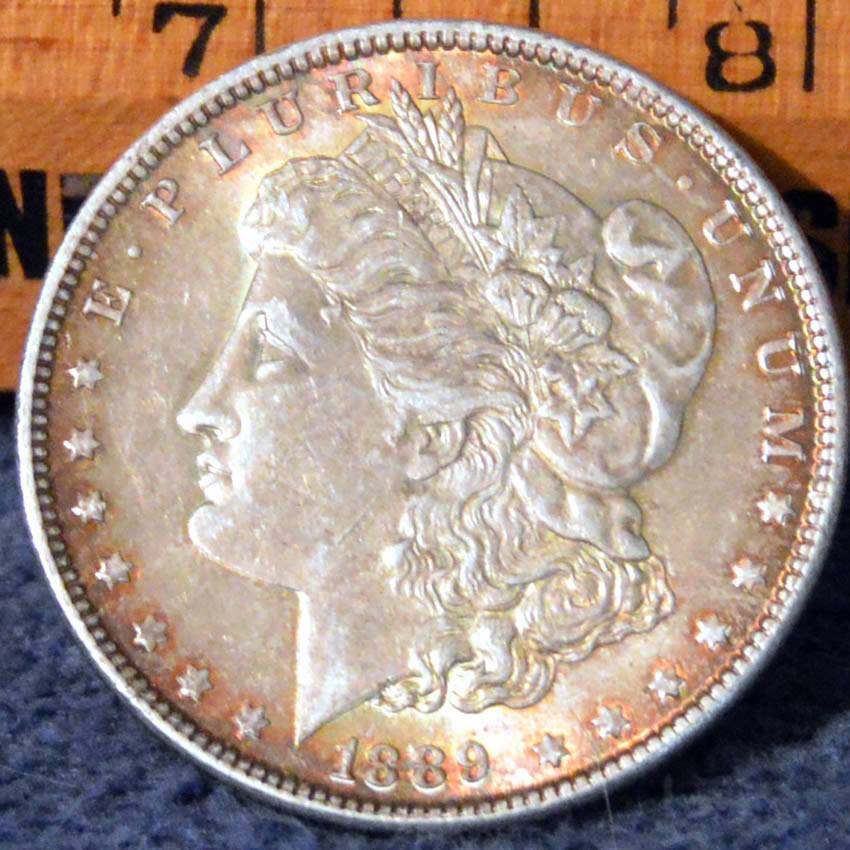 1889-Morgan-Dollar,-Toned,-A-