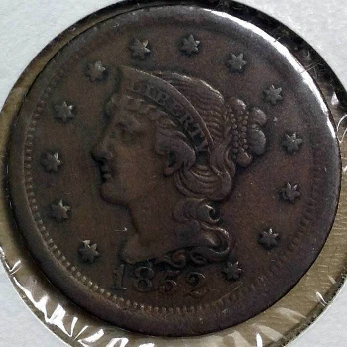 1852-Braided-Hair-Large-Cent---Off-Center-Strike?-Mad?-PMD?