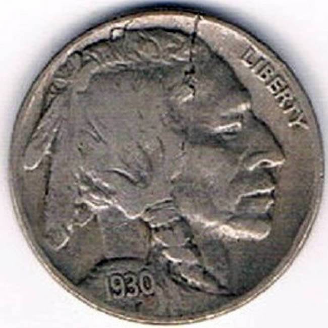 1930-S-Buffalo-Nickel-With-Cracked-Head-For-Grading