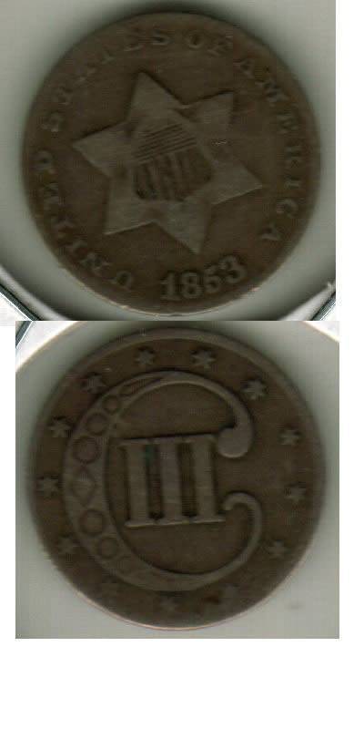 1853-3-Cents-Trime-In-Silver-For-Grading.