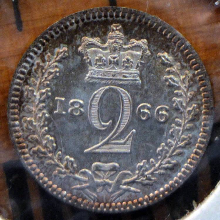 1866-Victoria-2-D-Maundy,-Nice-Prooflike-With-Toning