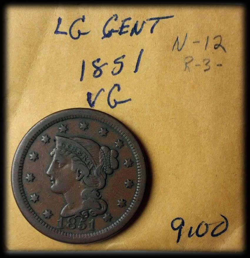 1851-Large-Cent,-Braided-Hair,-For-Grading