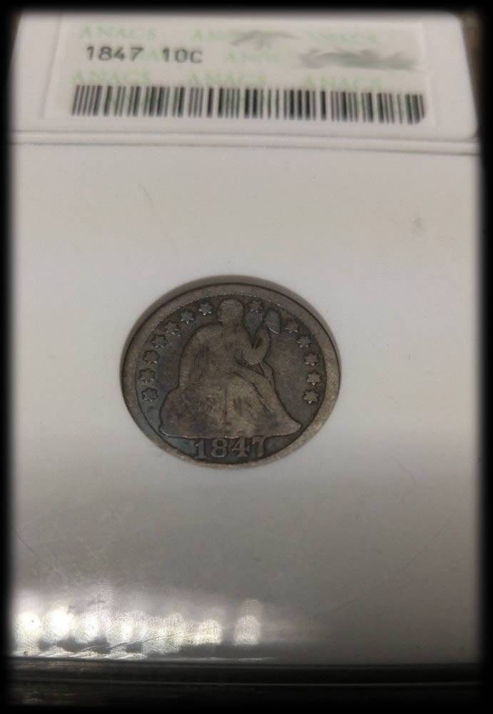 1847-Liberty-Seated-Dime-For-Grading,-Old-Small-White-ANACS-Holder