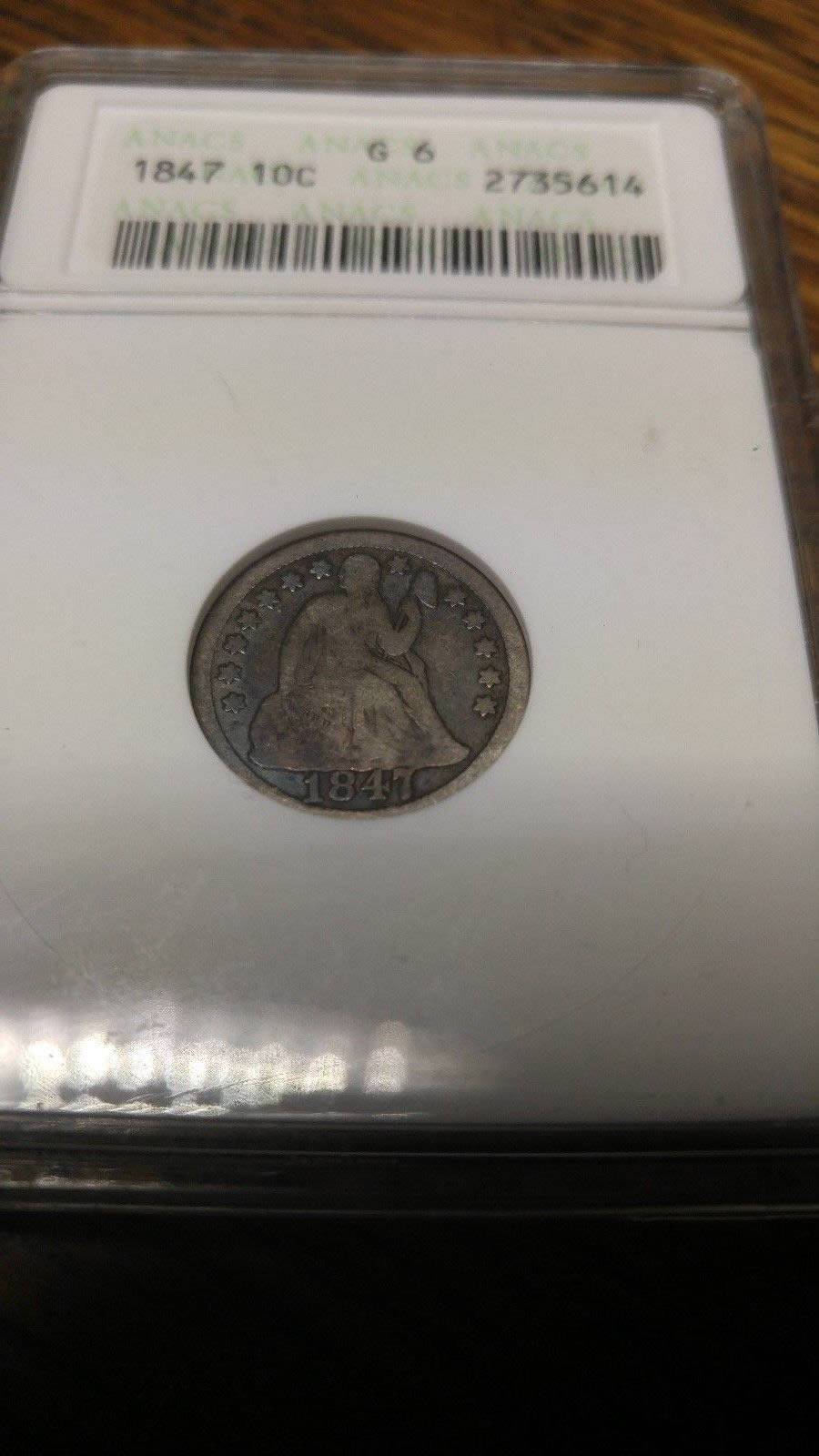 1847-Liberty-Seated-Dime-For-Grading,-Old-Small-White-ANACS-Holder