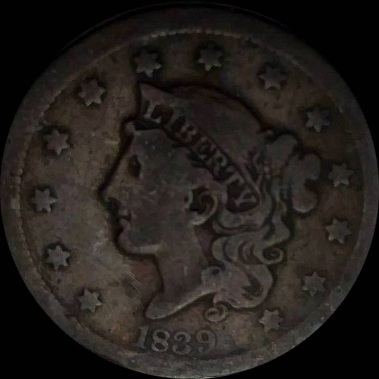 1839-Silly-Head-Large-Cent-For-Grading,-Before-And-After-Photos