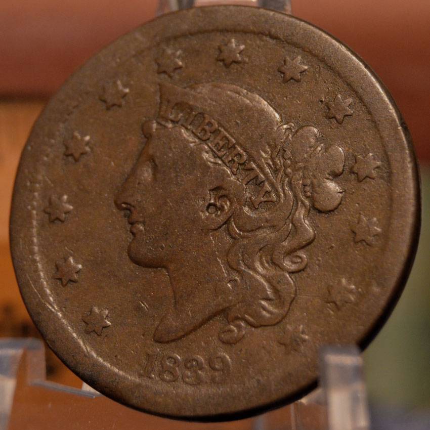 1839-Silly-Head-Large-Cent-For-Grading,-Before-And-After-Photos