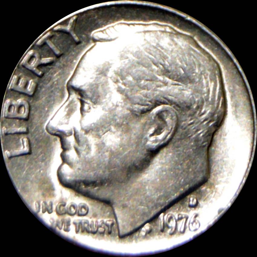 1976-D-Roosevelt-Dime,-Reverse-Grease-Filled-Die/Struck-Through