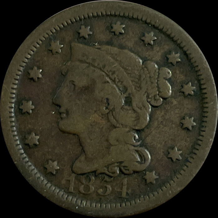 1854-Braided-Hair-Large-Cent-For-Grading