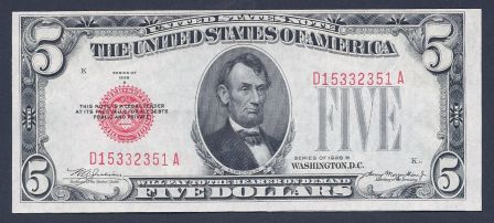1928B-&-C-$5-Unitd-States-Notes