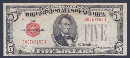 1928B-&-C-$5-Unitd-States-Notes