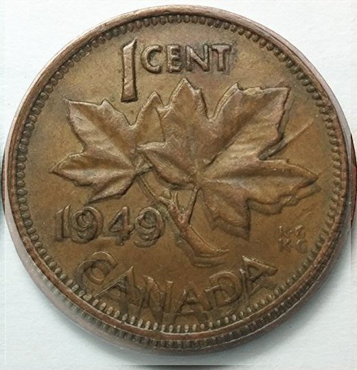 Canada-1949-1-Cent-Error:-Wrong-Planchet---Smaller-Diameter