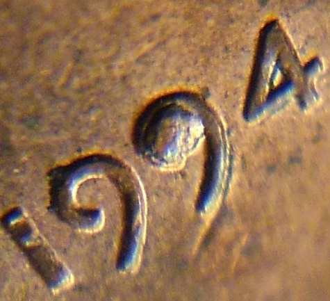 1994-P-Lincoln-Cent-With-Die-Chip-In-2nd-9-Of-1994