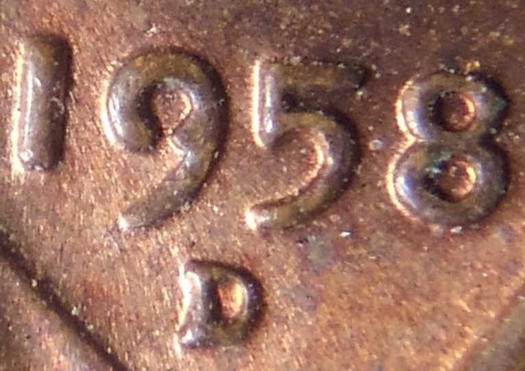 1958-D-Lincoln-Wheat-Cent--Die-Anomaly-On-The-9-Of-The-Date