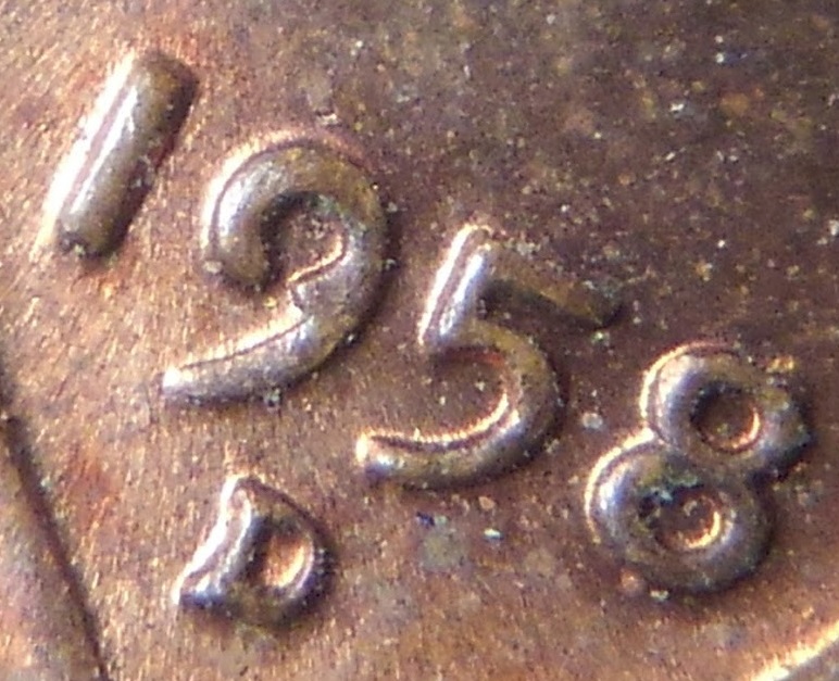 1958-D-Lincoln-Wheat-Cent--Die-Anomaly-On-The-9-Of-The-Date