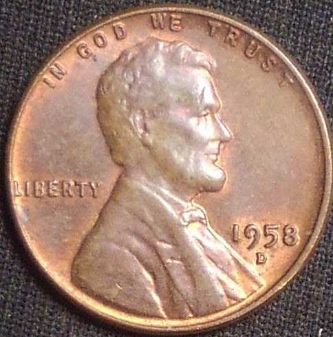 1958-D-Lincoln-Wheat-Cent--Die-Anomaly-On-The-9-Of-The-Date