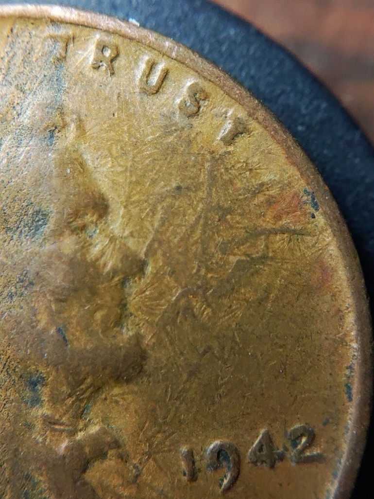 1942-P-Lincoln-Cent-Lamination,-Oxidized-Dark-