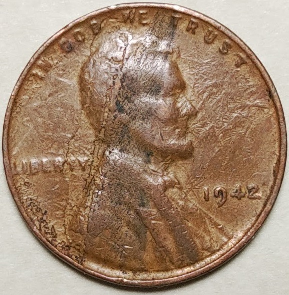 1942-P-Lincoln-Cent-Lamination,-Oxidized-Dark-